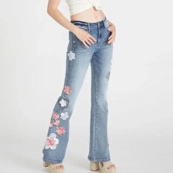 Driftwood x FP Sz 24 Med. Wash Farrah American Bandstand Embroidered Jeans - Picture 10 of 11